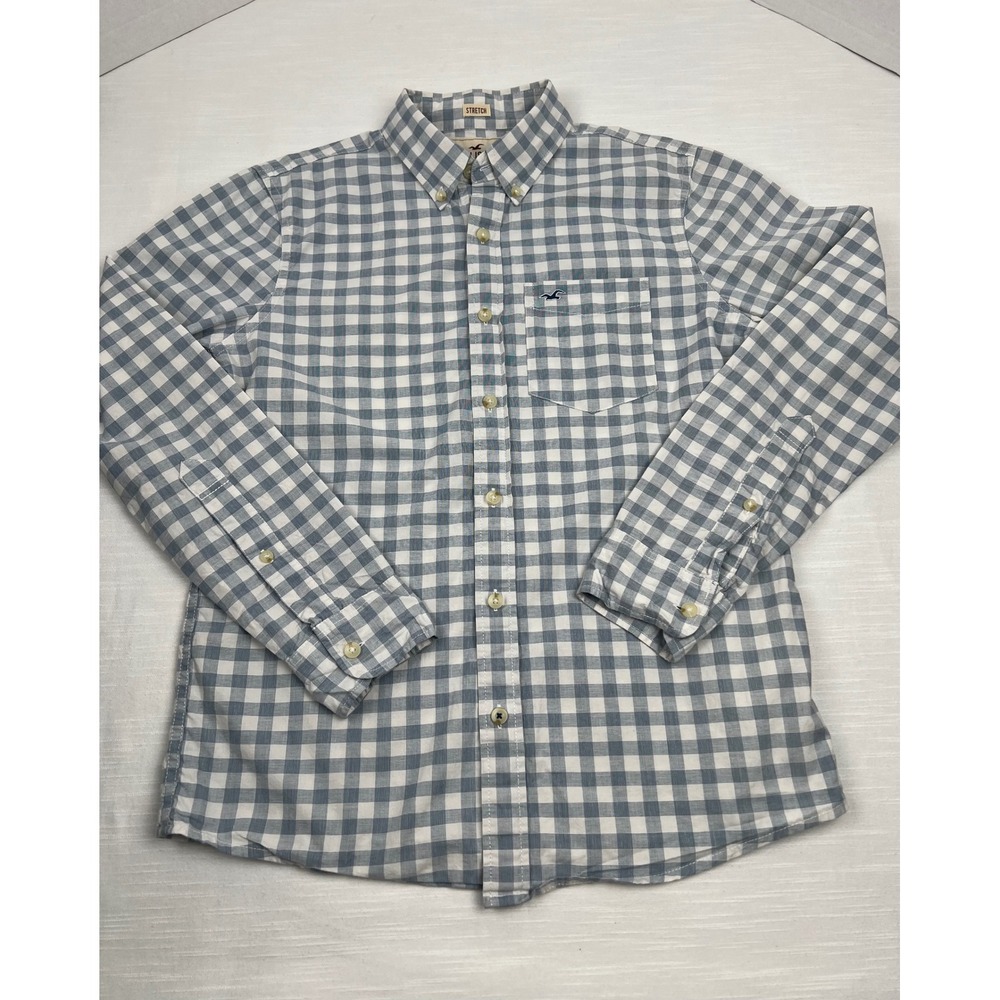 Hollister Mens Blue White Gingham Epic Flex Stretch Button Down Shirt Small